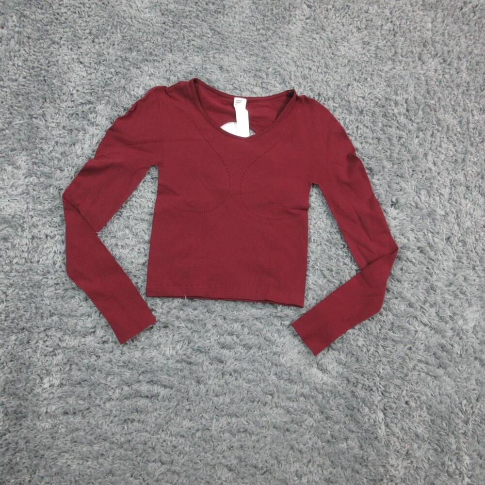 Fabletics SculptKnit Long Sleeve Crop Top Womens Medium Merlot Red Workout NWT